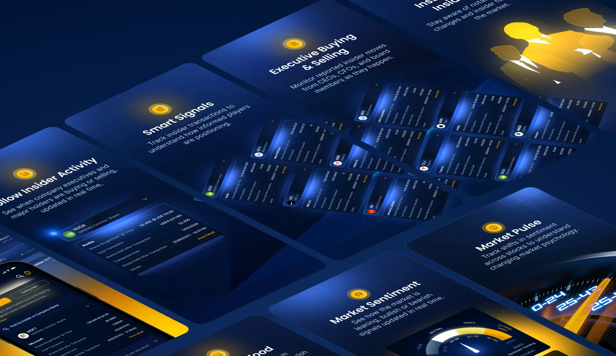 Trading Ideas app screens, isometric collage (part 1)